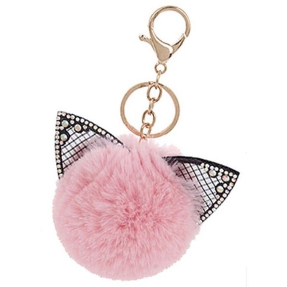 Kitty Cat Pom Pom Keychain - Picture 2 of 3